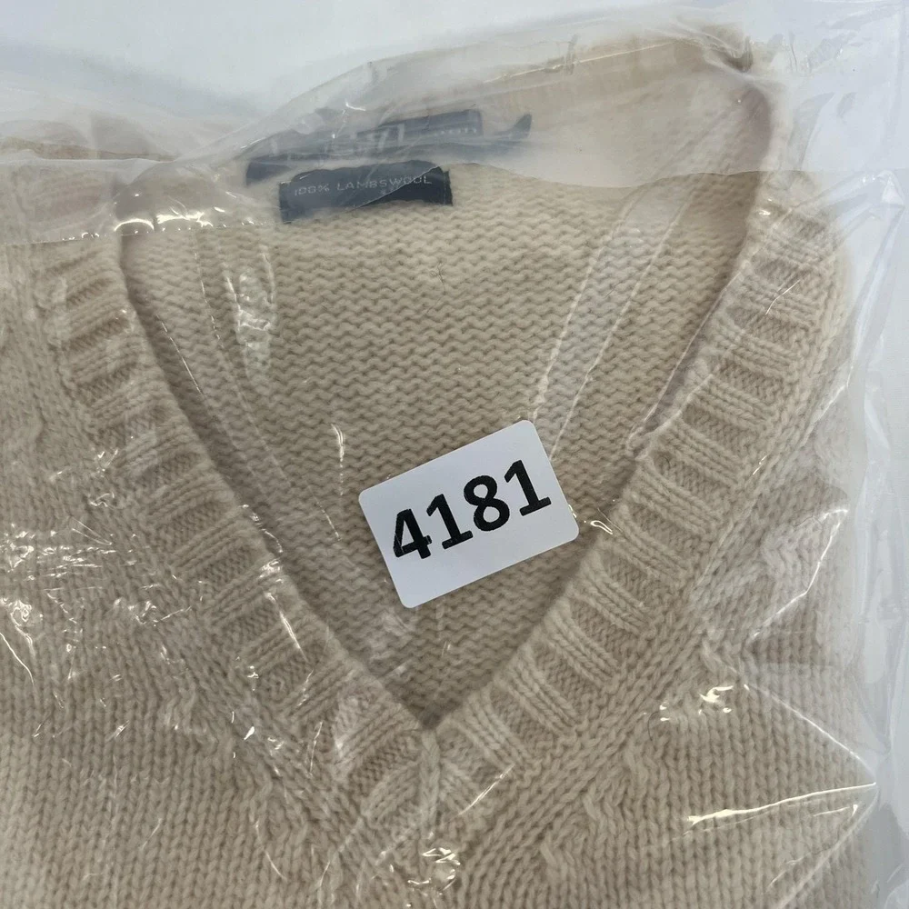 Polo Ralph Lauren Sweater Vest Mens Large Beige Lambswool V Neck Knit‎ Pullover